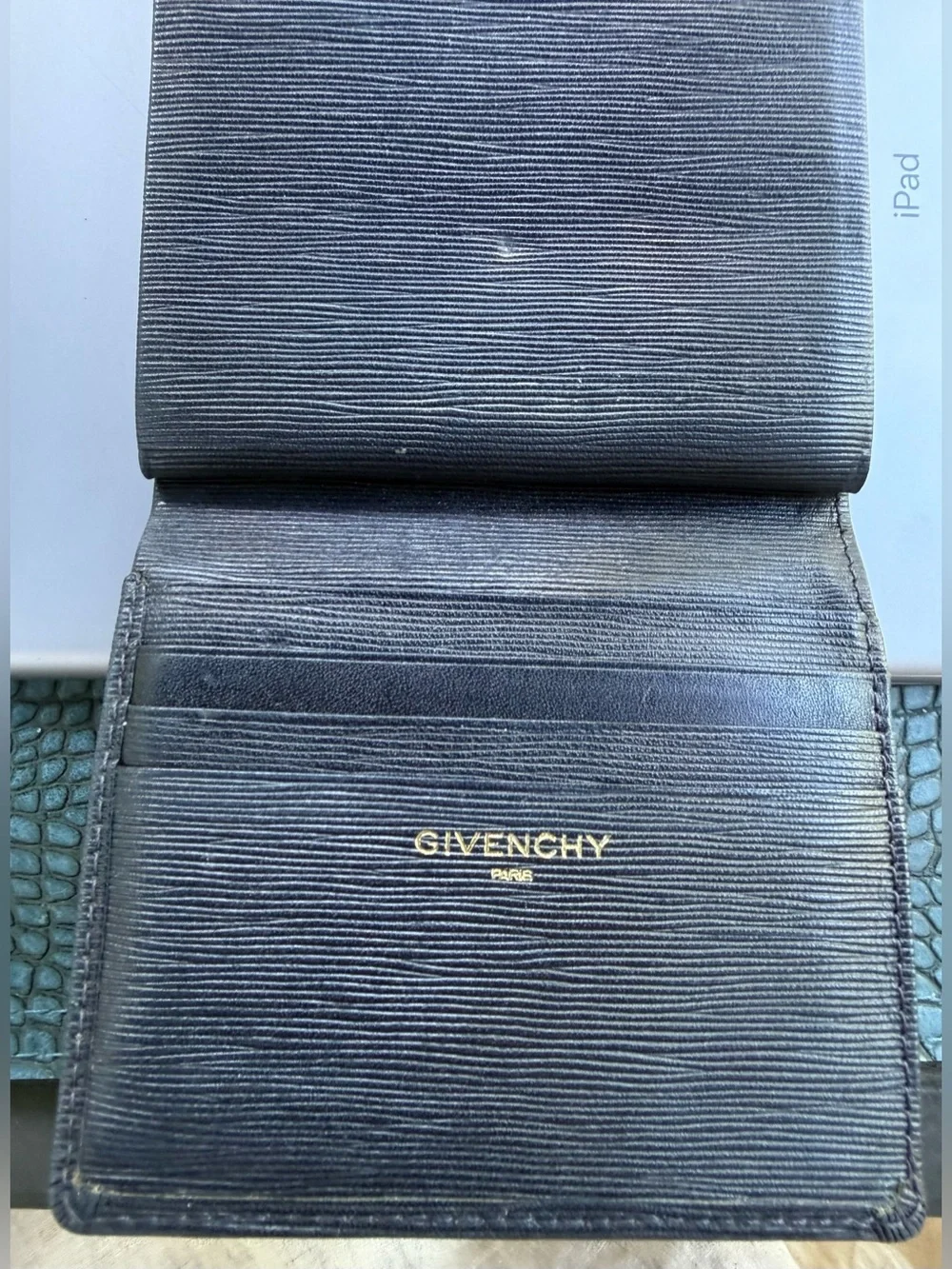 Givenchy Men's Textured Navy Leather Kiss Lock Wallet